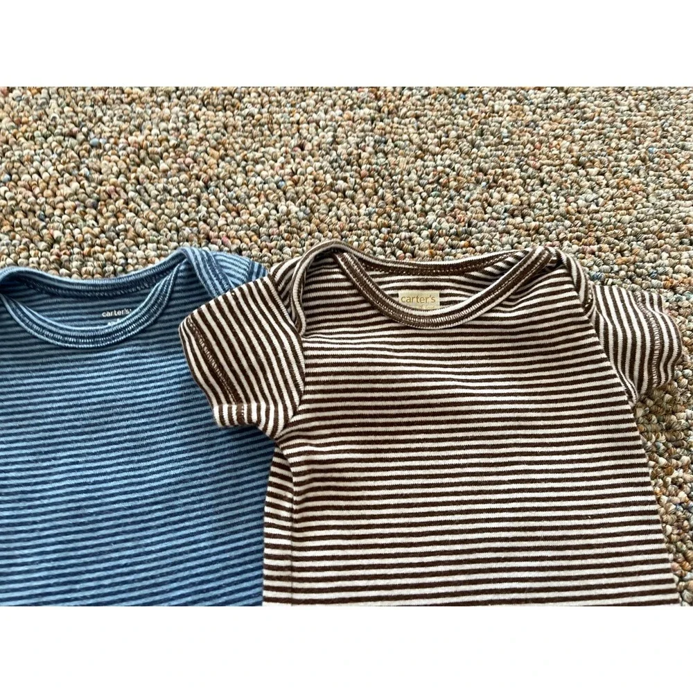 Carter's Boys Brown & Blue Striped Bodysuits Newborn